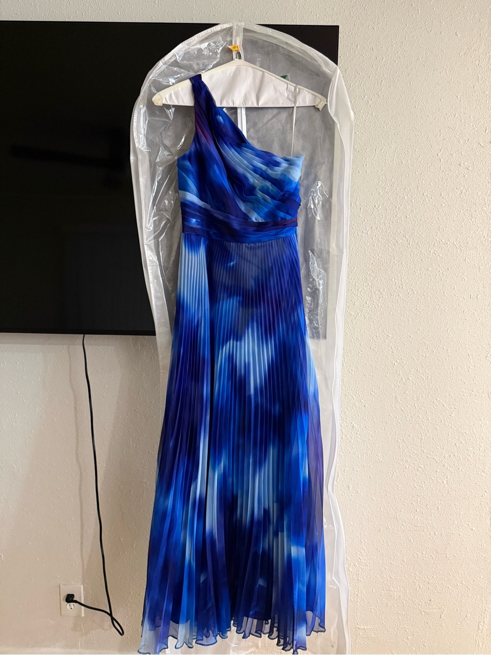 Marchesa Notte Blue Pleated Evening Dress